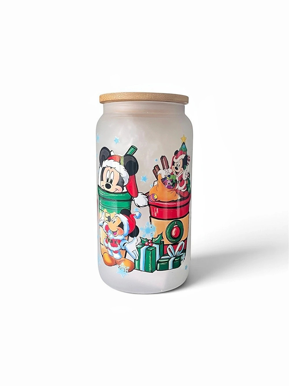 Disney Mickey & Minnie Holiday glass brand new with lid and straw
Handmade 18